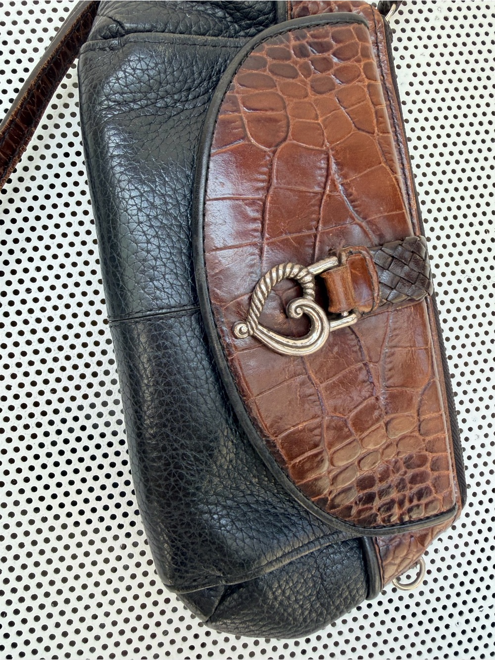 Vtg y2k Brighton Brown and Black Leather croc embossed Wristlet Clutch - Picture 5 of 13